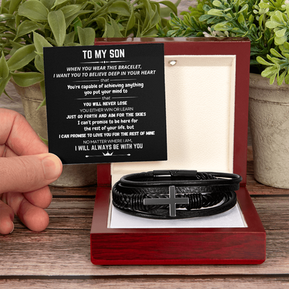 To My Son - Cross Bracelet - Always With You Message Card Gift