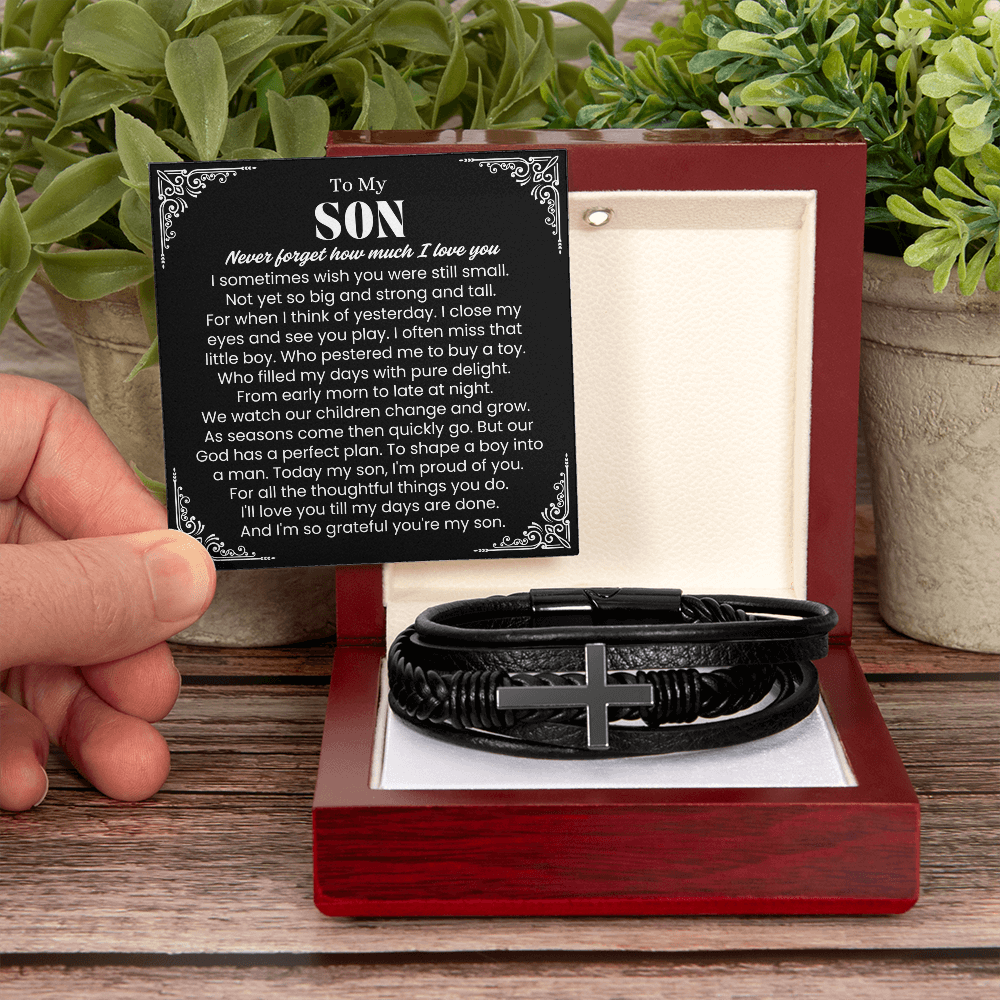 To My Son - Cross Bracelet - Grateful You Are My Son Message Card Gift