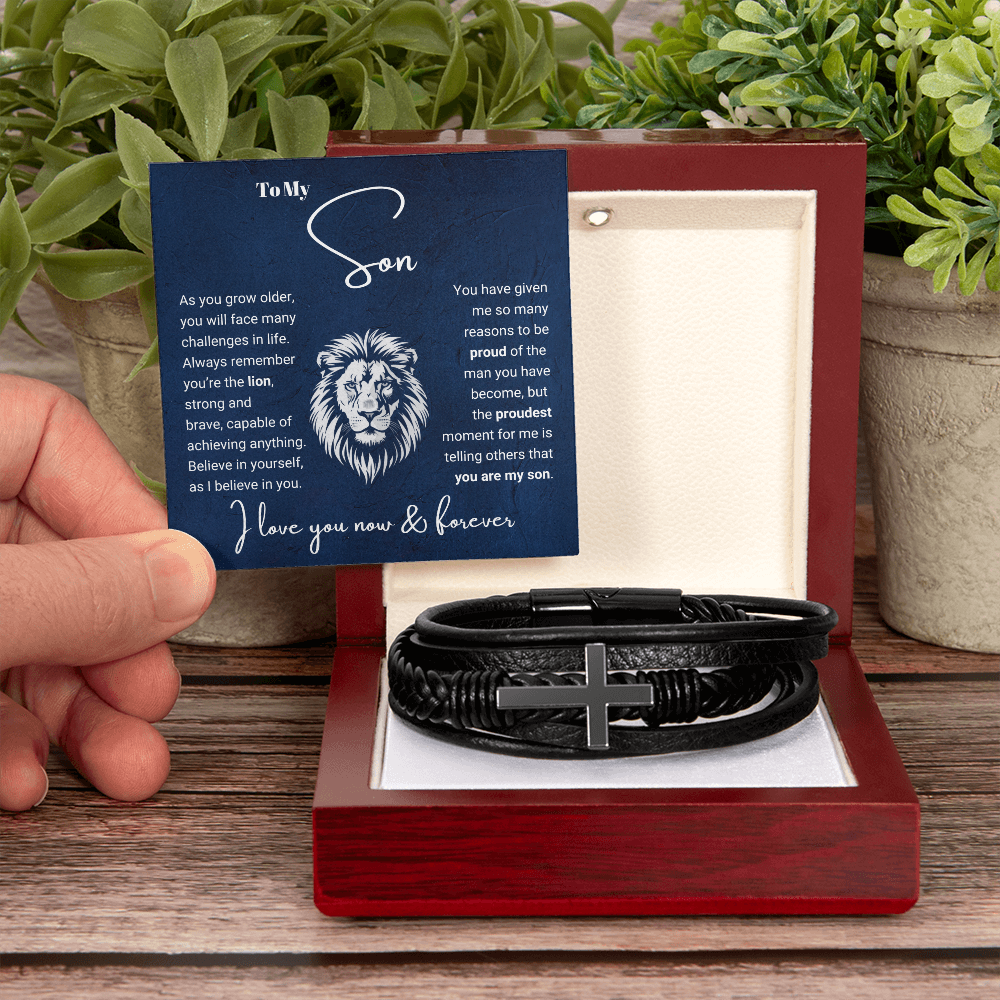To My Son - Cross Bracelet - You Are the Lion Message Card Gift