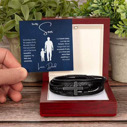 To My Son - Cross Bracelet - I Am So Proud of You Message Card Gift