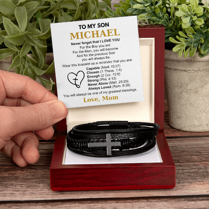 You Are Always Loved - Cross Bracelet Gift for Son