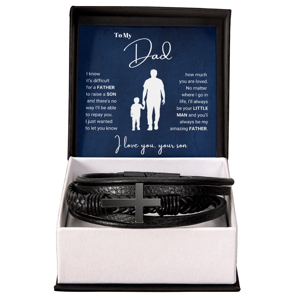 To My Dad - Cross Bracelet - Always Your Little Man Message Card Gift