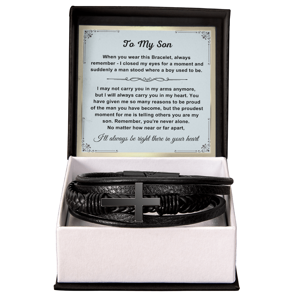 To My Son - Cross Bracelet - You Are Never Alone Message Card Gift