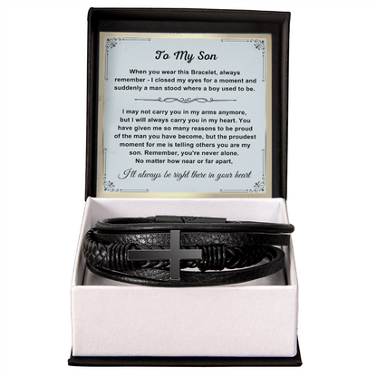 To My Son - Cross Bracelet - You Are Never Alone Message Card Gift