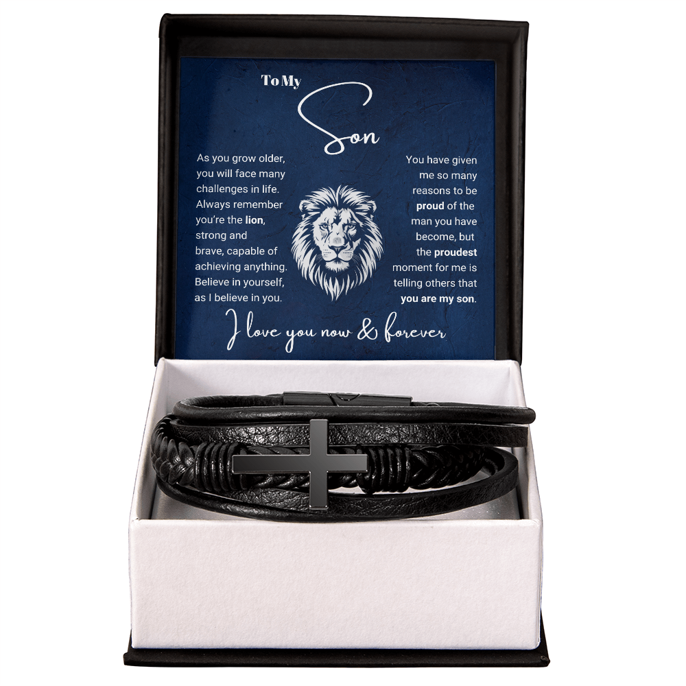 To My Son - Cross Bracelet - You Are the Lion Message Card Gift