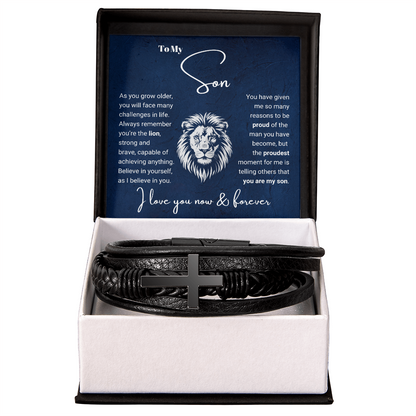 To My Son - Cross Bracelet - You Are the Lion Message Card Gift