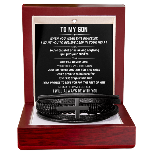 To My Son - Cross Bracelet - Always With You Message Card Gift