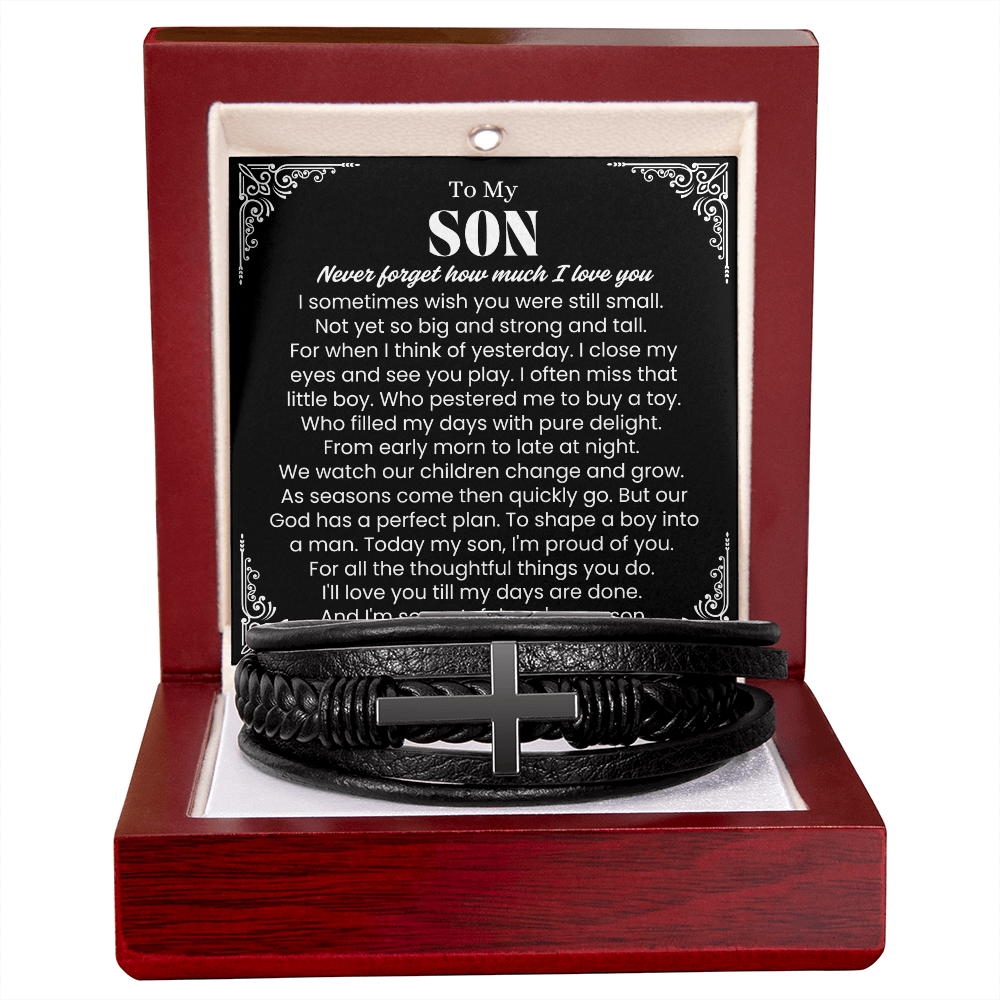 To My Son - Cross Bracelet - Grateful You Are My Son Message Card Gift