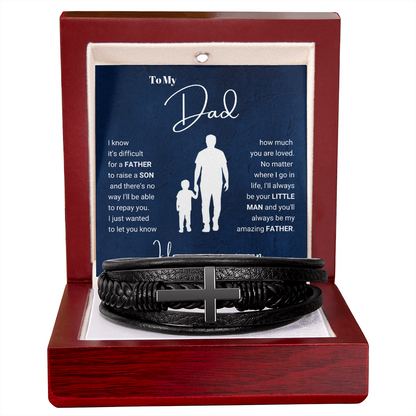 To My Dad - Cross Bracelet - Always Your Little Man Message Card Gift
