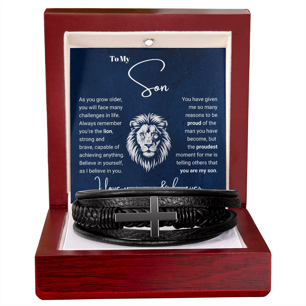 To My Son - Cross Bracelet - You Are the Lion Message Card Gift
