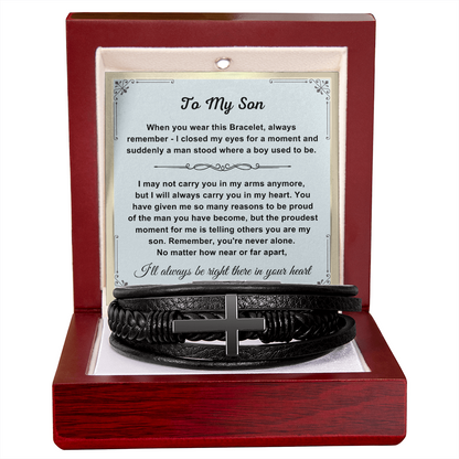 To My Son - Cross Bracelet - You Are Never Alone Message Card Gift
