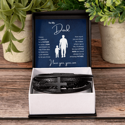 To My Dad - Cross Bracelet - Always Your Little Man Message Card Gift