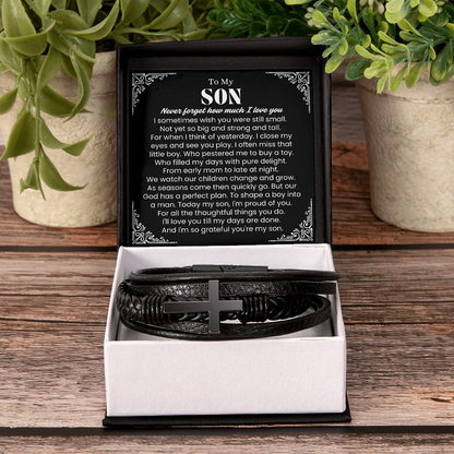 To My Son - Cross Bracelet - Grateful You Are My Son Message Card Gift