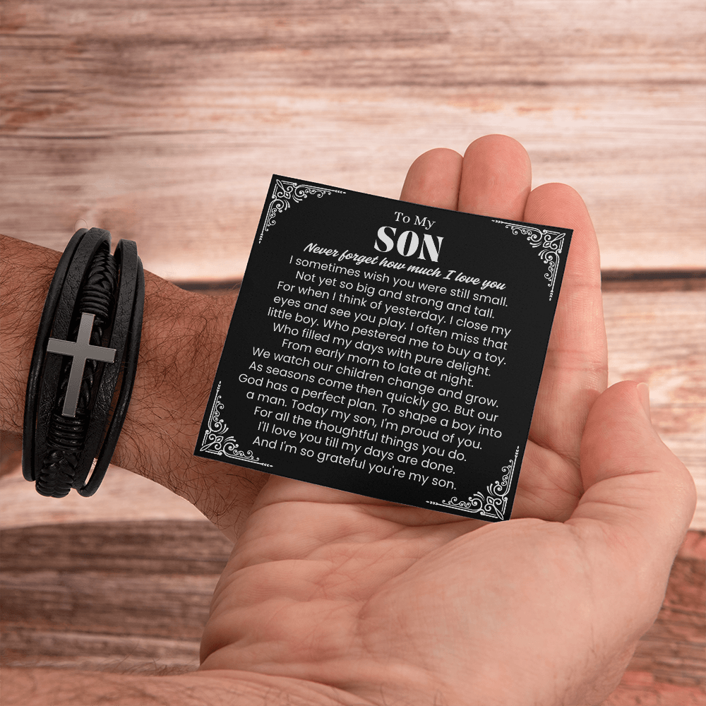 To My Son - Cross Bracelet - Grateful You Are My Son Message Card Gift