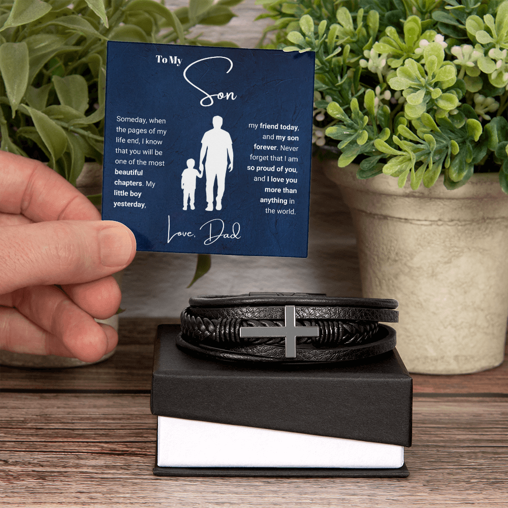 To My Son - Cross Bracelet - I Am So Proud of You Message Card Gift