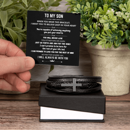 To My Son - Cross Bracelet - Always With You Message Card Gift