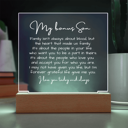 To My Bonus Son - Acrylic Plaque Nightlight LED Lamp Heartfelt Message gift