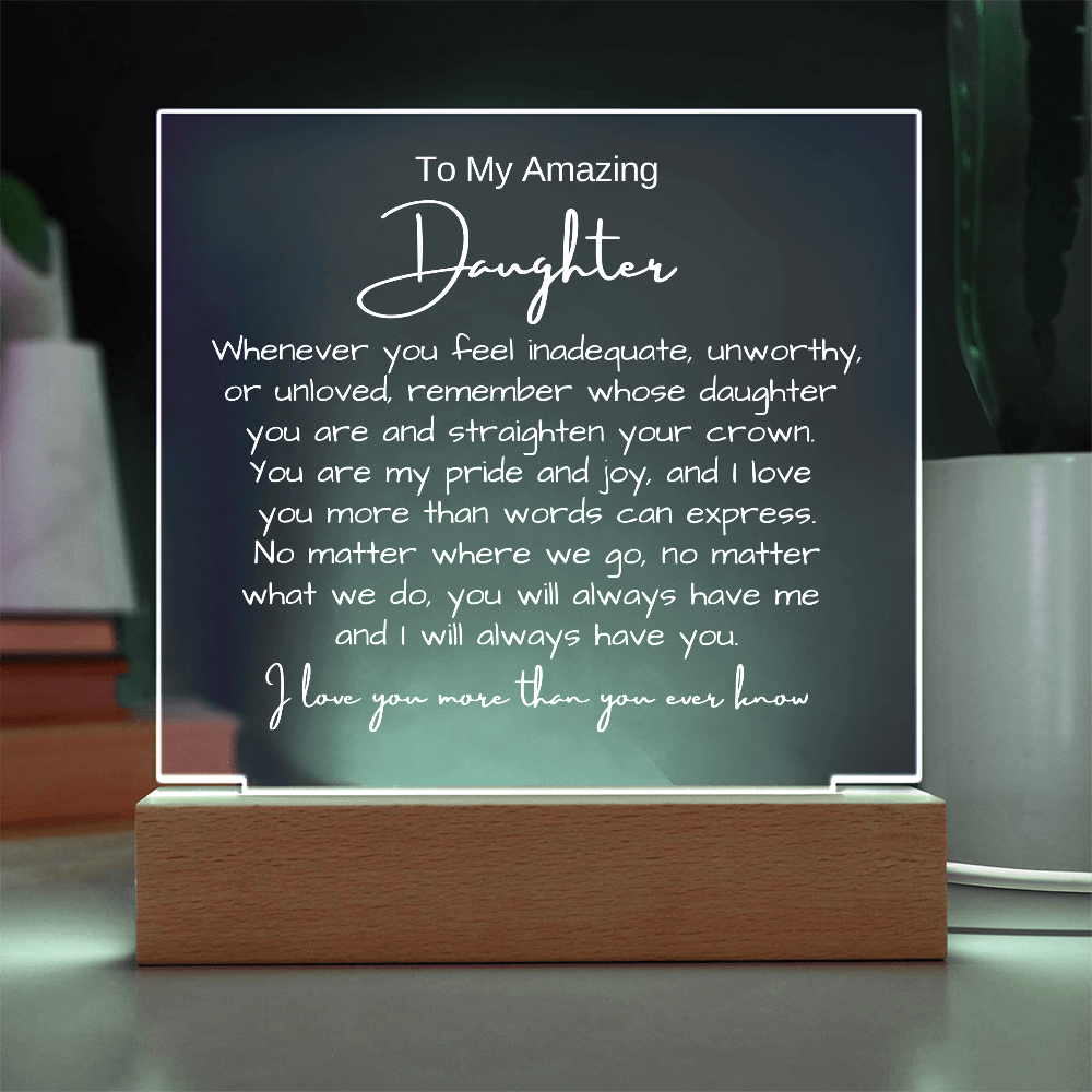 To My Daughter - Acrylic Plaque Nightlight LED Lamp Heartfelt Message gift