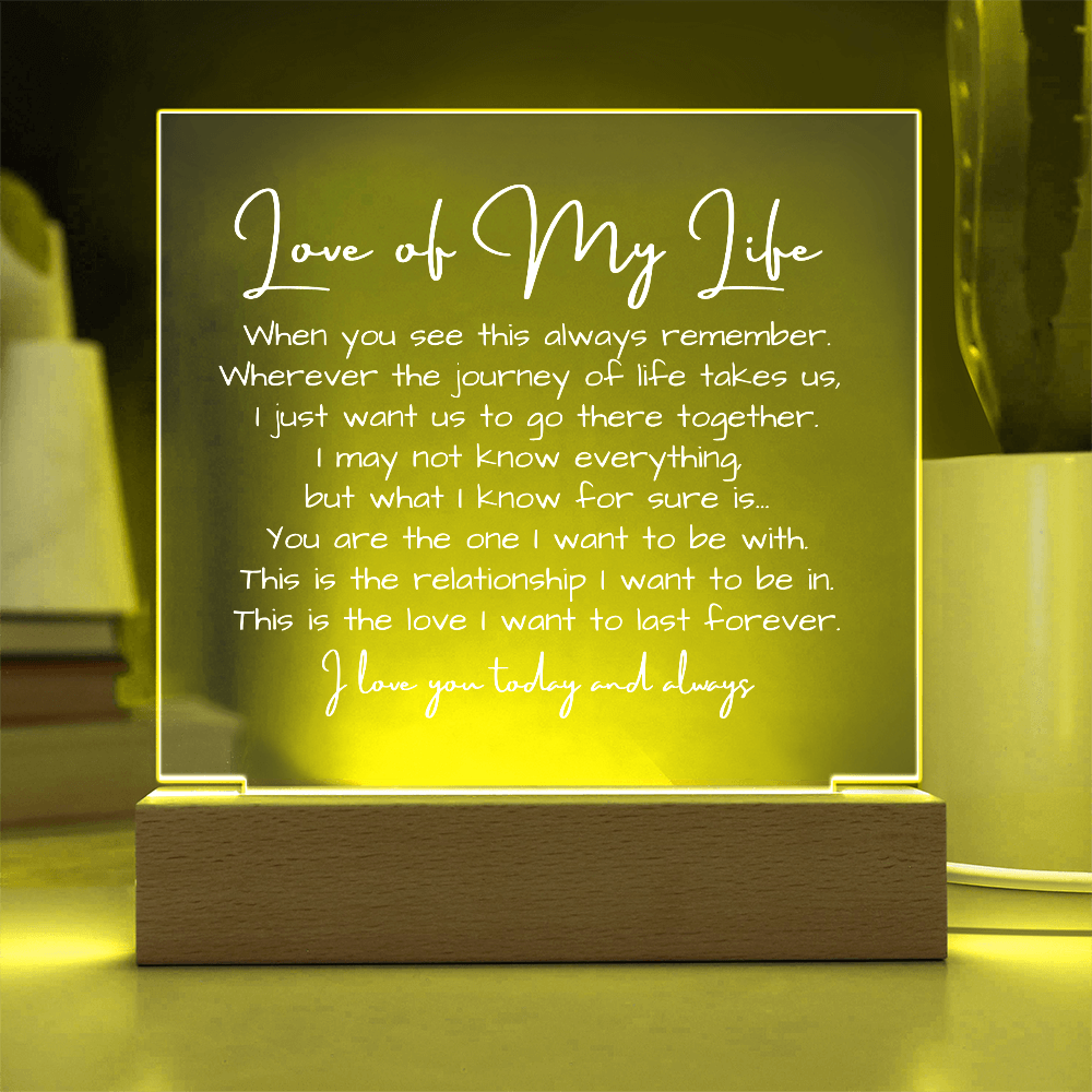 To My Soulmate - Acrylic Plaque Nightlight LED Lamp Anniversary Valentine Message gift