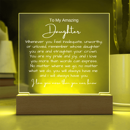 To My Daughter - Acrylic Plaque Nightlight LED Lamp Heartfelt Message gift