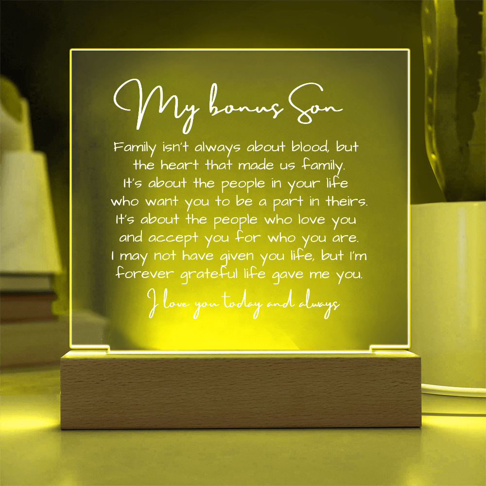 To My Bonus Son - Acrylic Plaque Nightlight LED Lamp Heartfelt Message gift