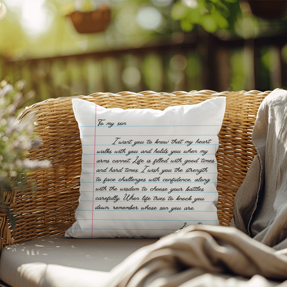 To My Son from Dad - Heartfelt Message Letter Pillow - My Heart Will Walk with You When My Arms Cannot