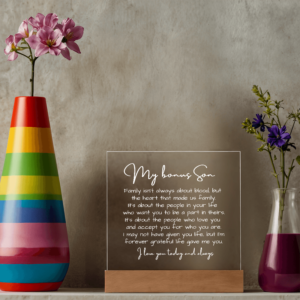 To My Bonus Son - Acrylic Plaque Nightlight LED Lamp Heartfelt Message gift