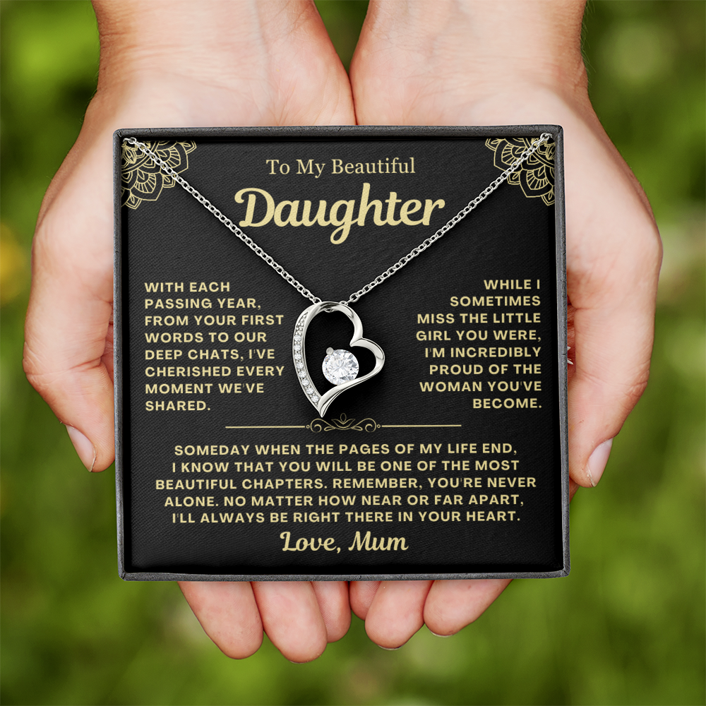 To My Daughter Necklace from Mum - Love Heart Necklace - You Are Never Alone Gift