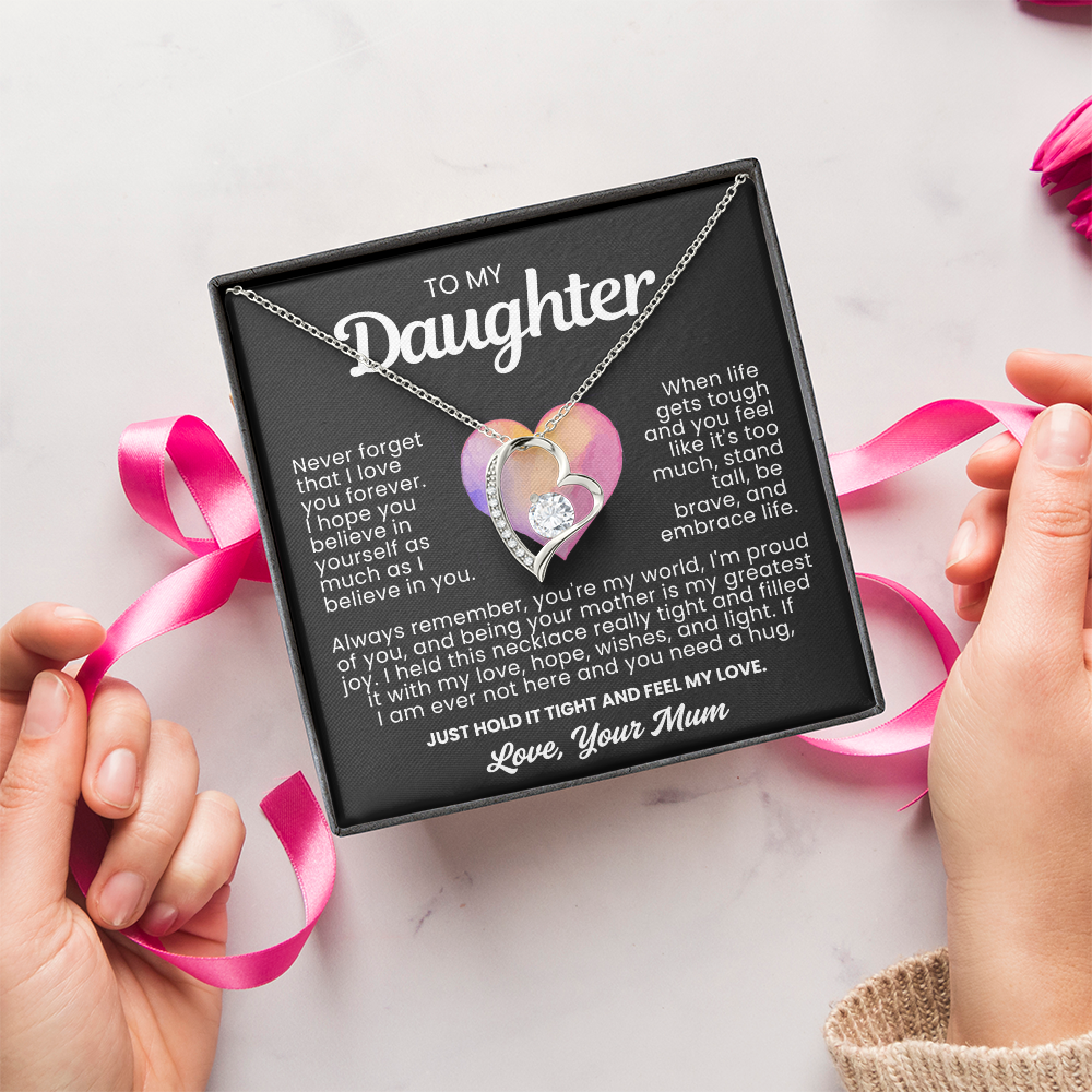 To My Daughter Necklace from Mum - Love Heart Necklace - You Are My World Gift