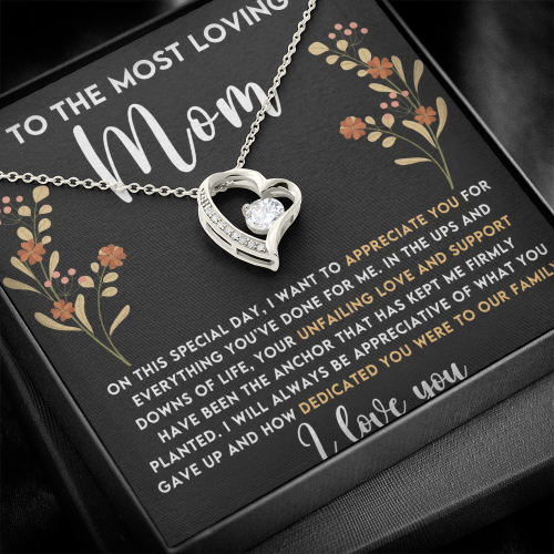 To My Mom - Love Heart Necklace - from Son Message Card Gift