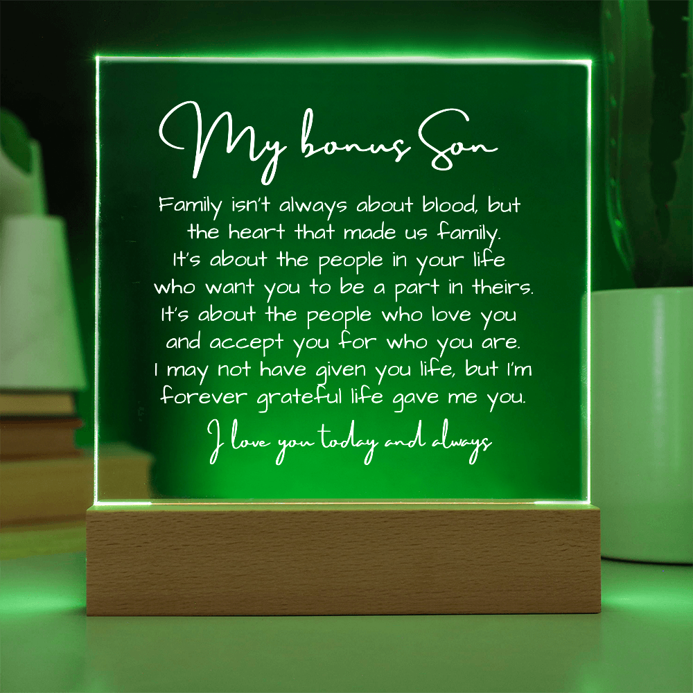 To My Bonus Son - Acrylic Plaque Nightlight LED Lamp Heartfelt Message gift