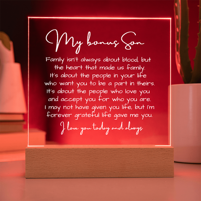To My Bonus Son - Acrylic Plaque Nightlight LED Lamp Heartfelt Message gift