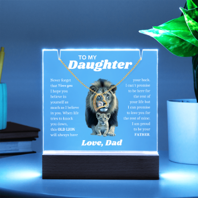 To My Daughter Necklace from Dad - Acrylic Plaque Nightlight LED Lamp Heartfelt Message gift