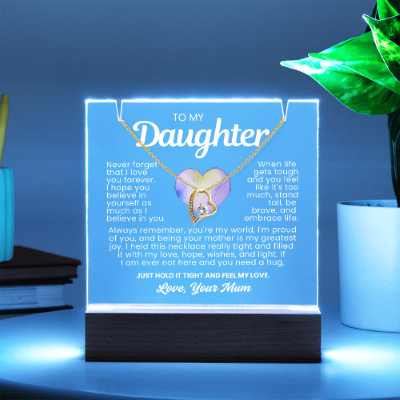 To My Daughter Necklace - Acrylic Plaque Nightlight LED Lamp Heartfelt Message gift