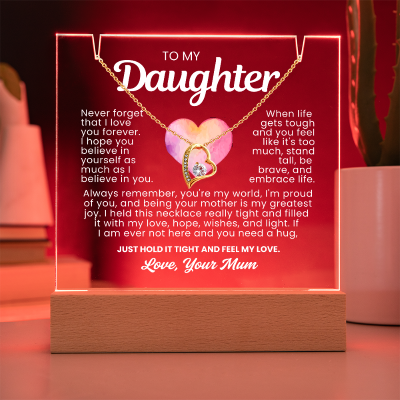 To My Daughter Necklace - Acrylic Plaque Nightlight LED Lamp Heartfelt Message gift