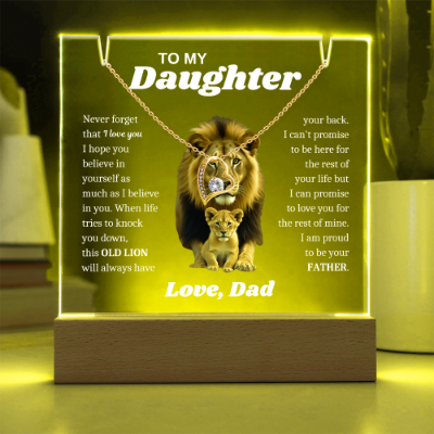 To My Daughter Necklace from Dad - Acrylic Plaque Nightlight LED Lamp Heartfelt Message gift