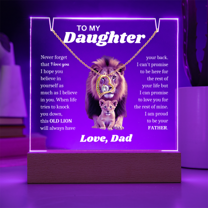 To My Daughter Necklace from Dad - Acrylic Plaque Nightlight LED Lamp Heartfelt Message gift