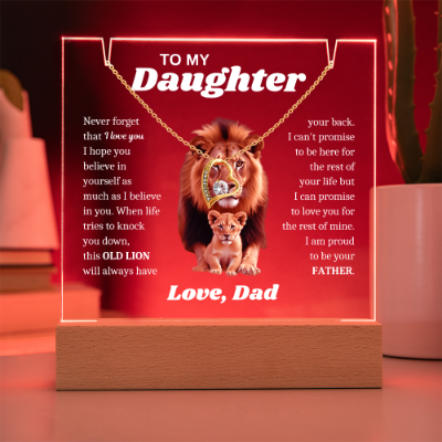 To My Daughter Necklace from Dad - Acrylic Plaque Nightlight LED Lamp Heartfelt Message gift