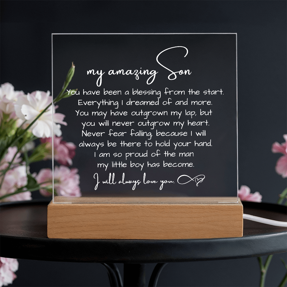 To My Son - Acrylic Plaque Nightlight LED Lamp Heartfelt Message gift