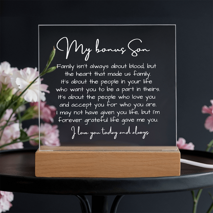 To My Bonus Son - Acrylic Plaque Nightlight LED Lamp Heartfelt Message gift