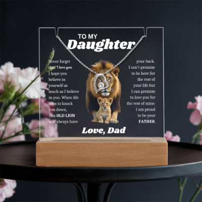 To My Daughter Necklace from Dad - Acrylic Plaque Nightlight LED Lamp Heartfelt Message gift