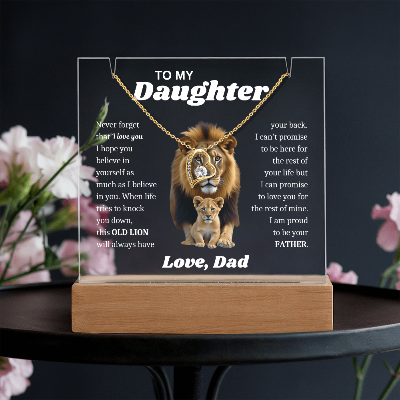 To My Daughter Necklace from Dad - Acrylic Plaque Nightlight LED Lamp Heartfelt Message gift