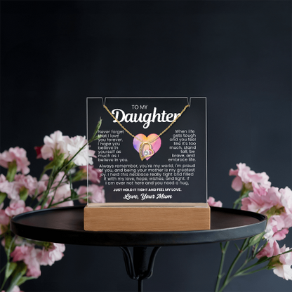 To My Daughter Necklace - Acrylic Plaque Nightlight LED Lamp Heartfelt Message gift