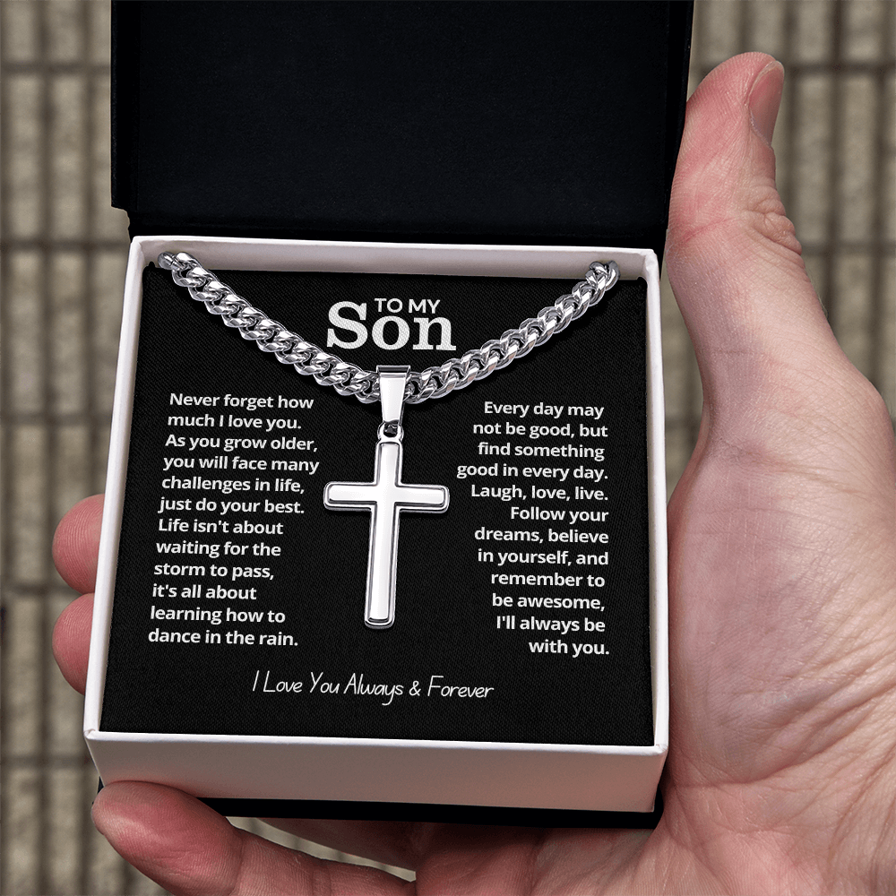 To My Son - Cuban Link Cross Necklace - I Love You Forever