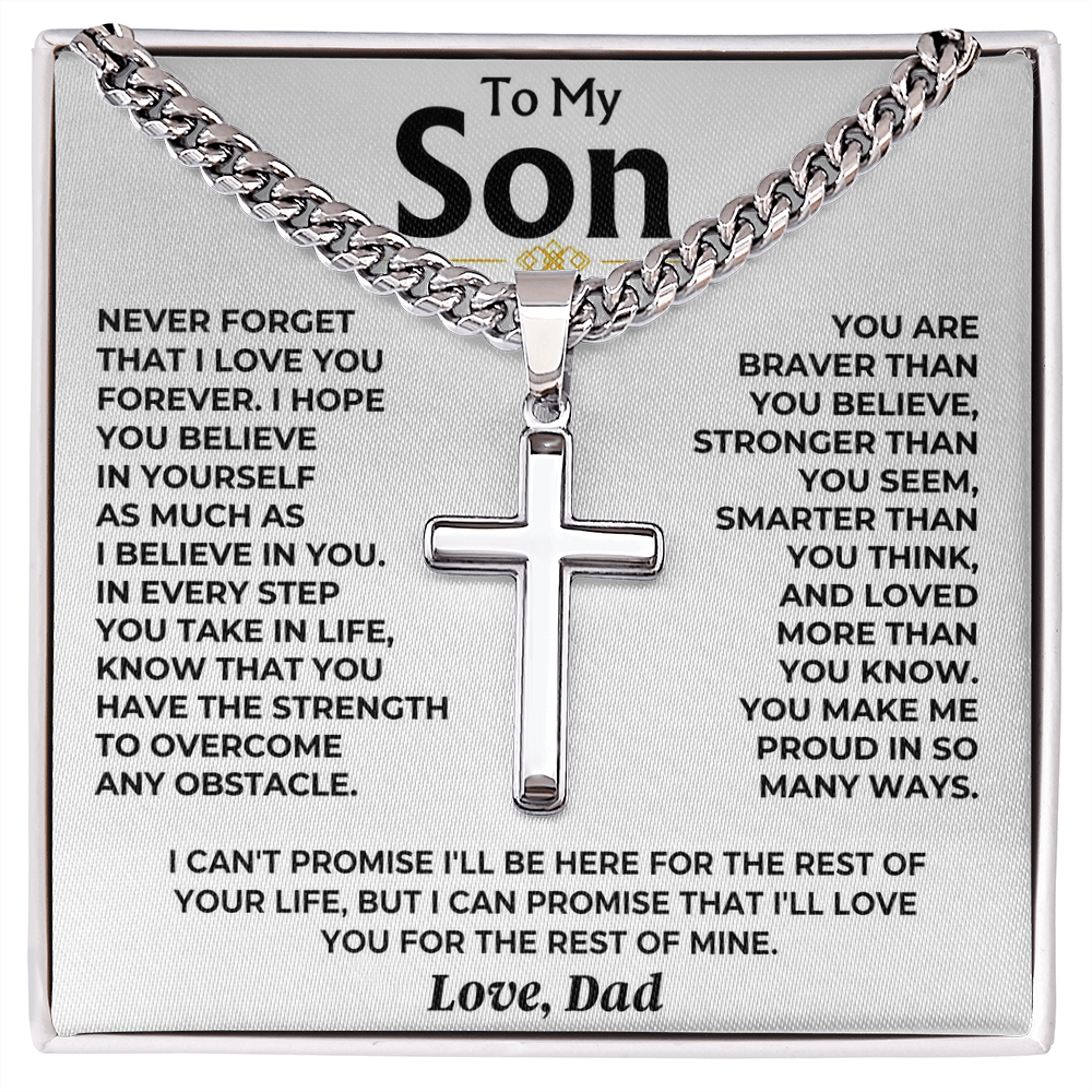 You Make Me Proud - Cuban Link Cross Necklace Gift for Son from Dad