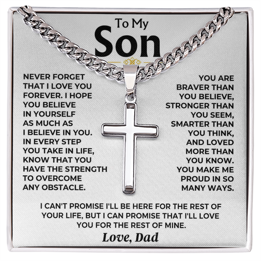 You Make Me Proud - Cuban Link Cross Necklace Gift for Son from Dad