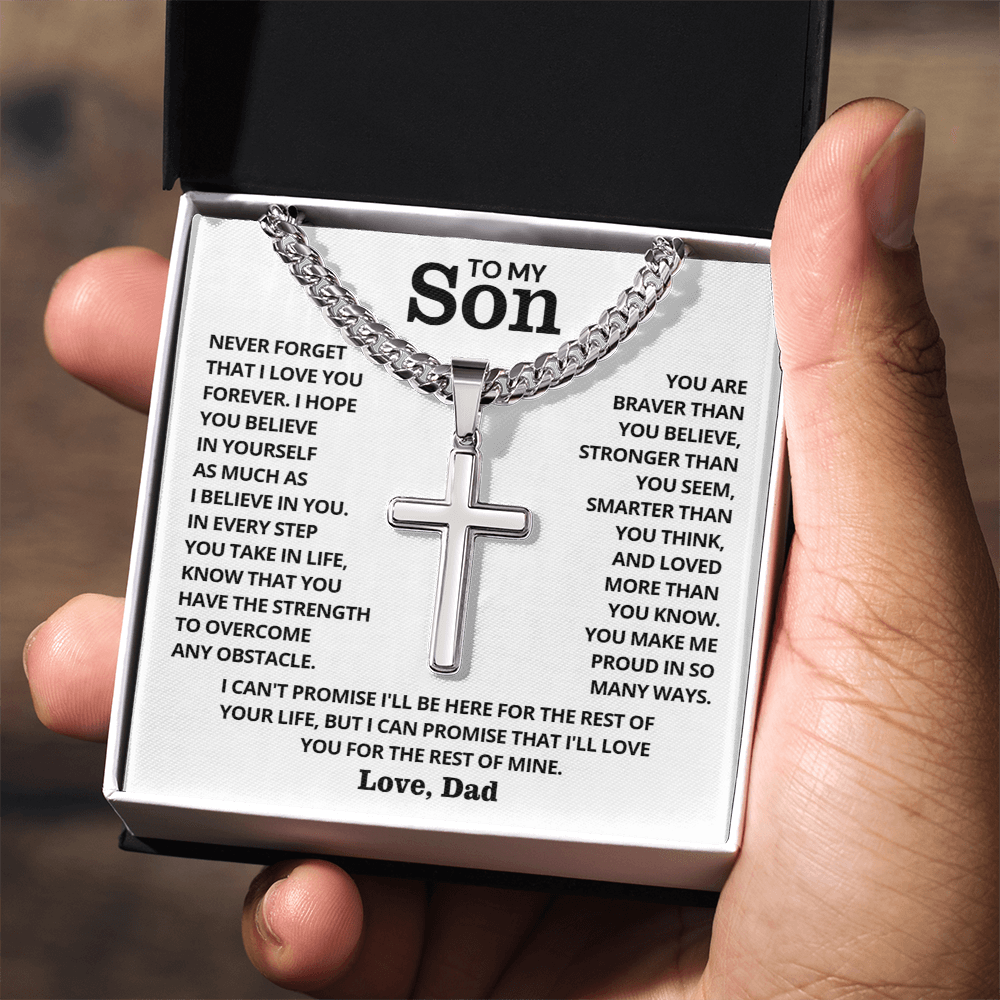 To My Son - Cuban Link Cross Necklace - I Love You Forever