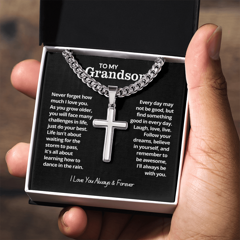To My Grandson - Cuban Link Cross Necklace - I Love You Always & Forever