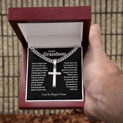 To My Grandson - Cuban Link Cross Necklace - I Love You Always & Forever