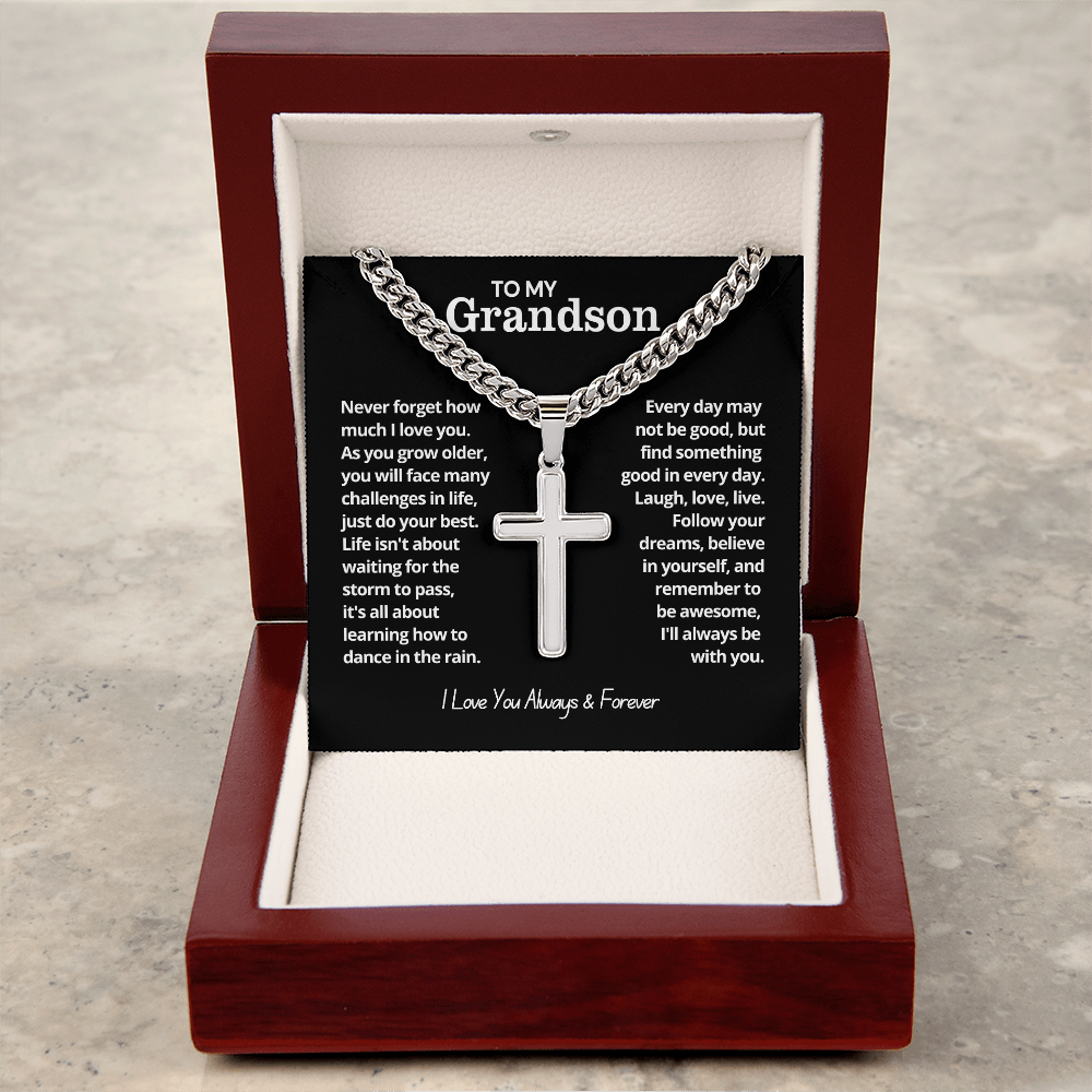 To My Grandson - Cuban Link Cross Necklace - I Love You Always & Forever